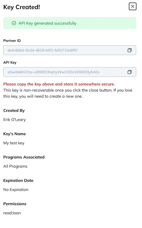 Copy your key and keep it safe